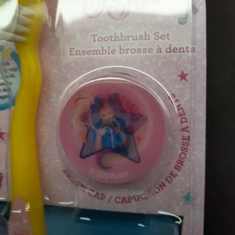 Jojo Siwa 3 Piece Toothbrush Set Holographic Cap & Rinsing Cup Blue Yellow Pink